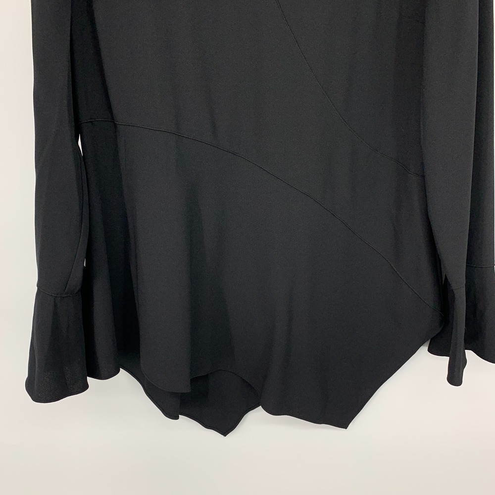Elie Tahari Top Black V Neck Asymmetrical Bell Long Sleeve Womens Size Medium - Picture 5 of 13